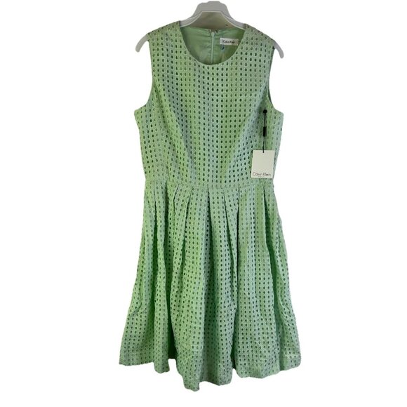 New Calvin Klein Eyelet Sleeveless Fit Flare Dress - Picture 1 of 8